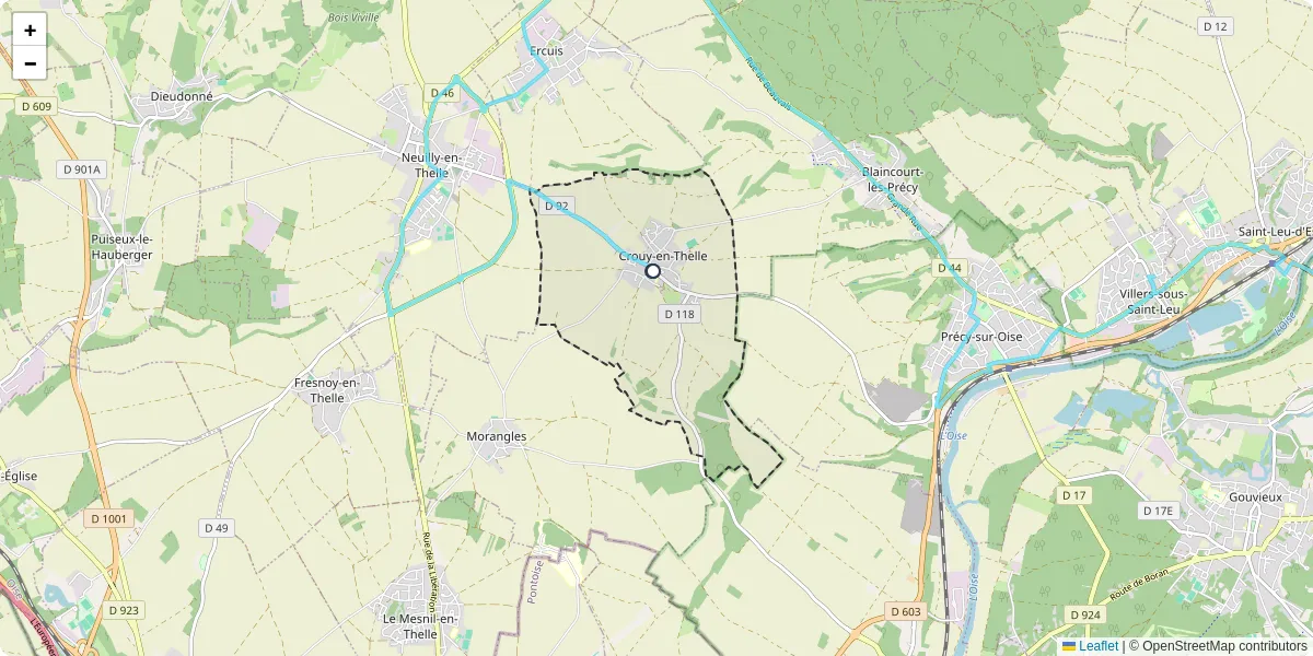Carte du réseau de transport en commun à Crouy-en-Thelle - lignes de bus et arrêts