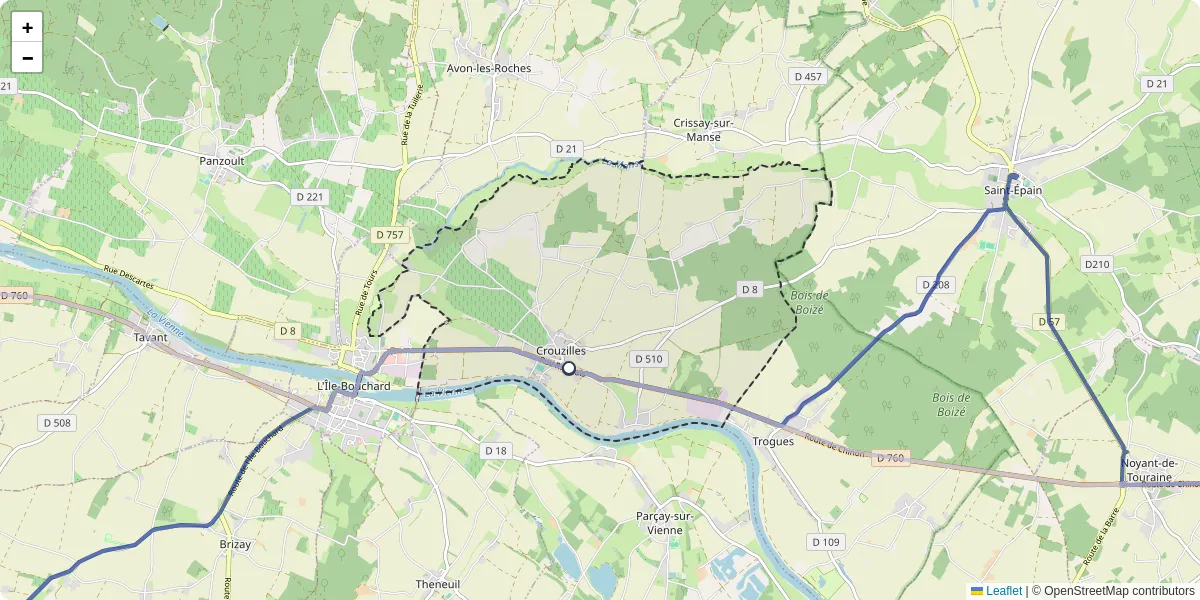 Carte du réseau de transport en commun à Crouzilles - lignes de bus et arrêts
