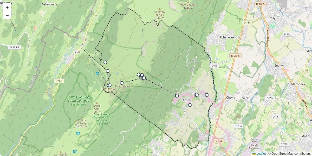 Carte du réseau de transport en commun à Crozet - lignes de bus et arrêts