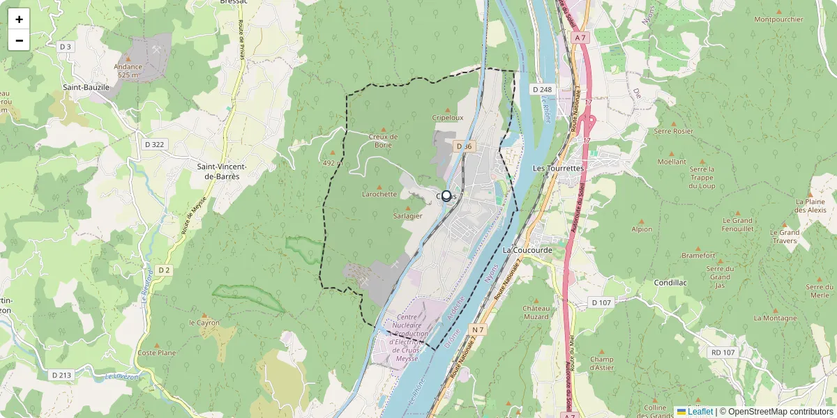 Carte du réseau de transport en commun à Cruas - lignes de bus et arrêts
