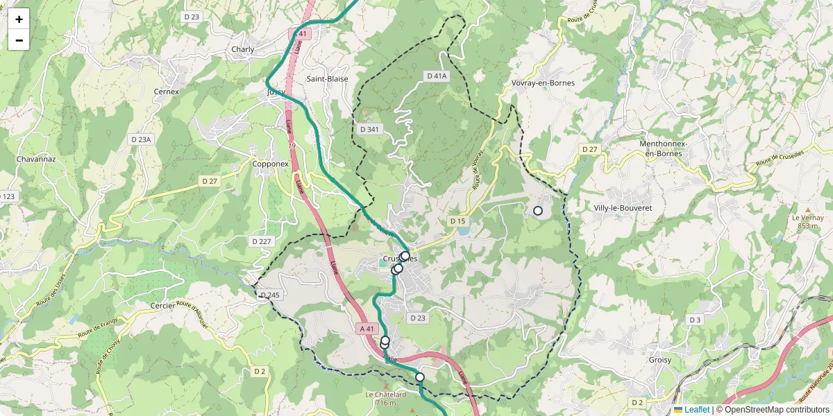 Carte du réseau de transport en commun à Cruseilles - lignes de bus et arrêts