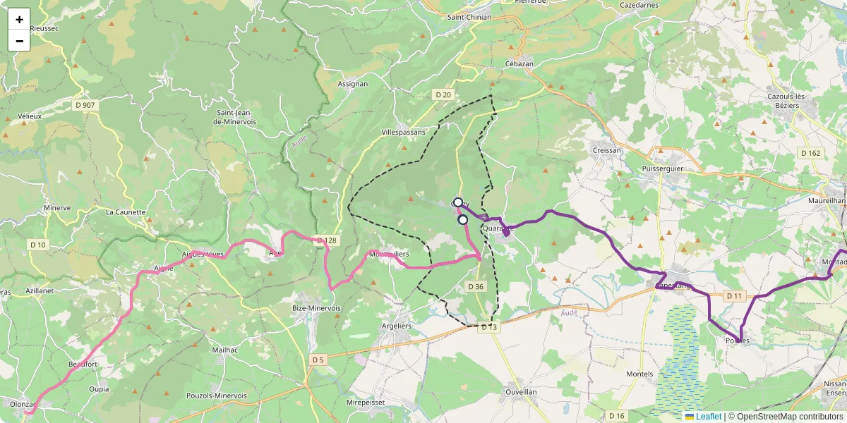 Carte du réseau de transport en commun à Cruzy - lignes de bus et arrêts