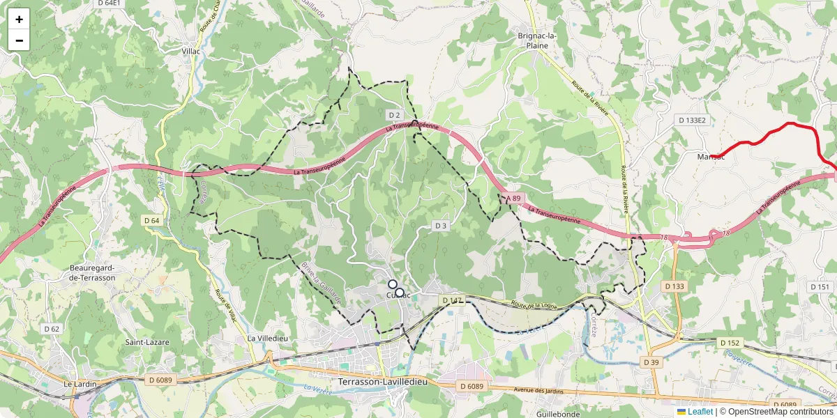 Carte du réseau de transport en commun à Cublac - lignes de bus et arrêts