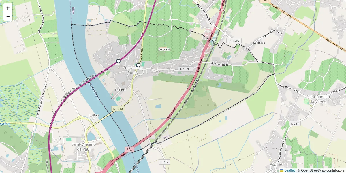 Carte du réseau de transport en commun à Cubzac-les-Ponts - lignes de bus et arrêts