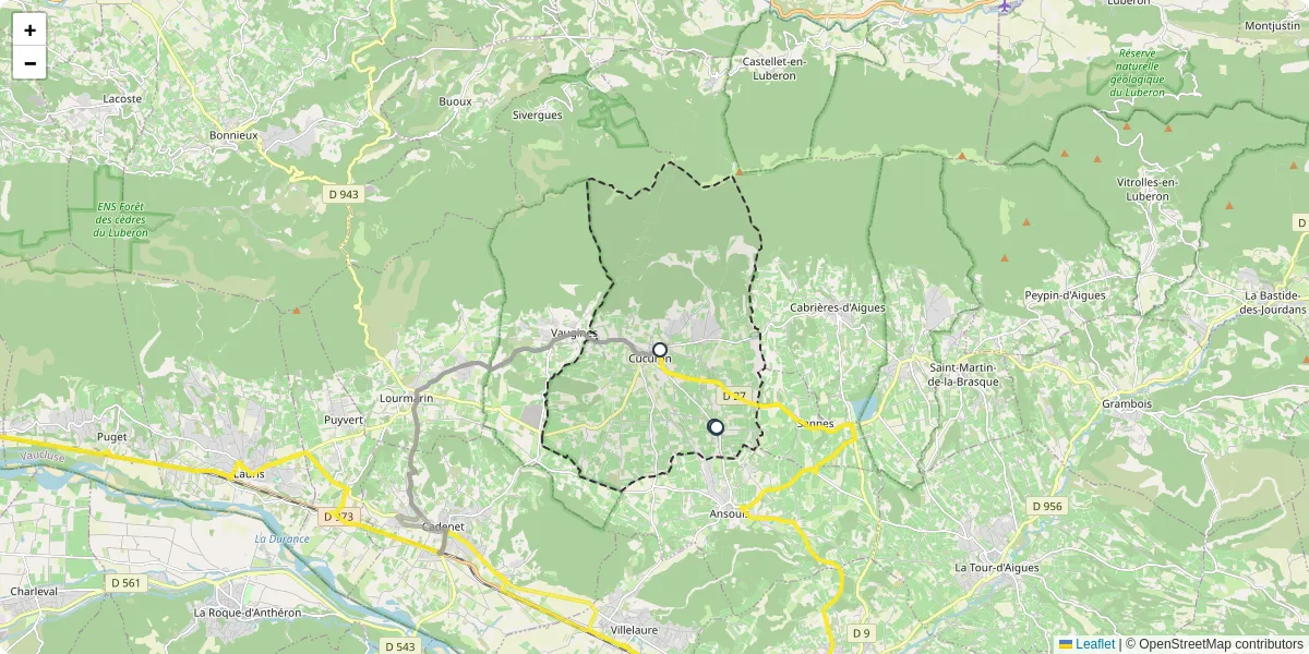 Carte du réseau de transport en commun à Cucuron - lignes de bus et arrêts