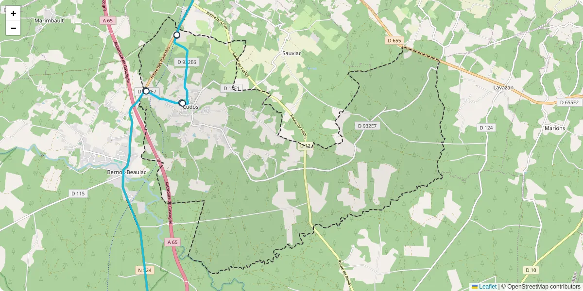Carte du réseau de transport en commun à Cudos - lignes de bus et arrêts