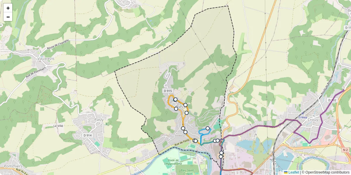 Carte du réseau de transport en commun à Cuffies - lignes de bus et arrêts