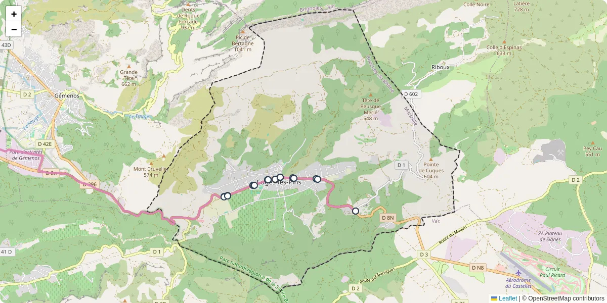 Carte du réseau de transport en commun à Cuges-les-Pins - lignes de bus et arrêts