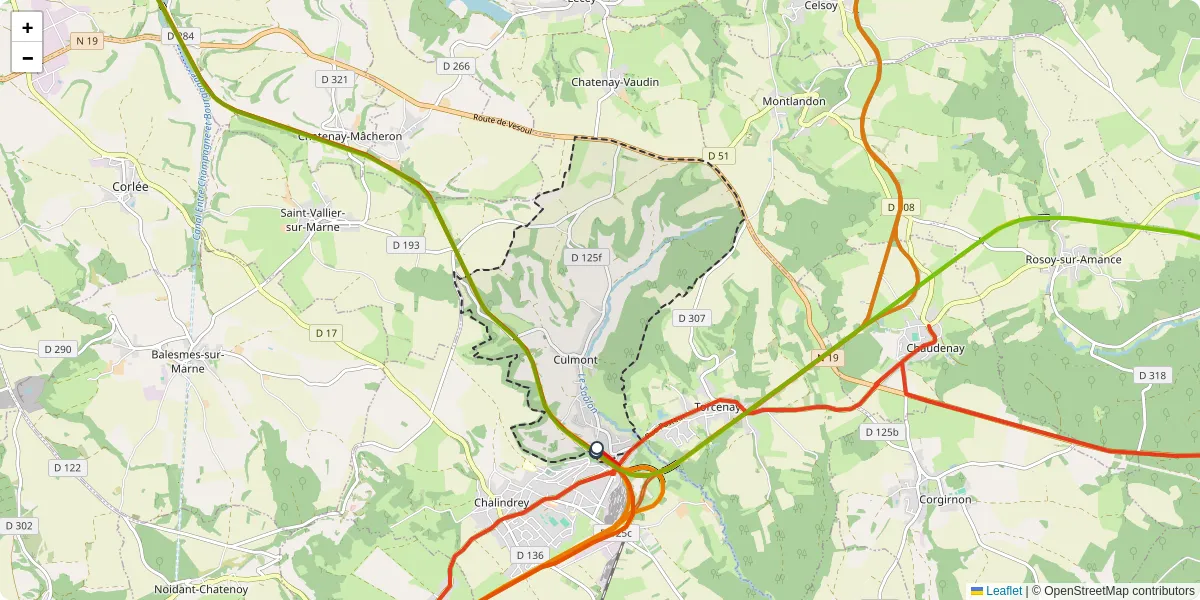 Carte du réseau de transport en commun à Culmont - lignes de bus et arrêts