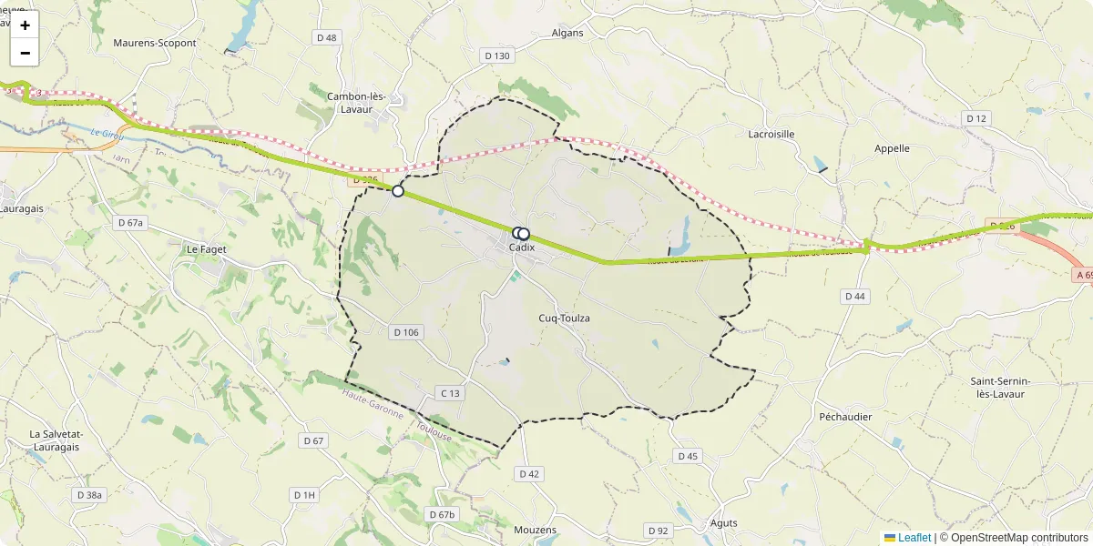 Carte du réseau de transport en commun à Cuq-Toulza - lignes de bus et arrêts