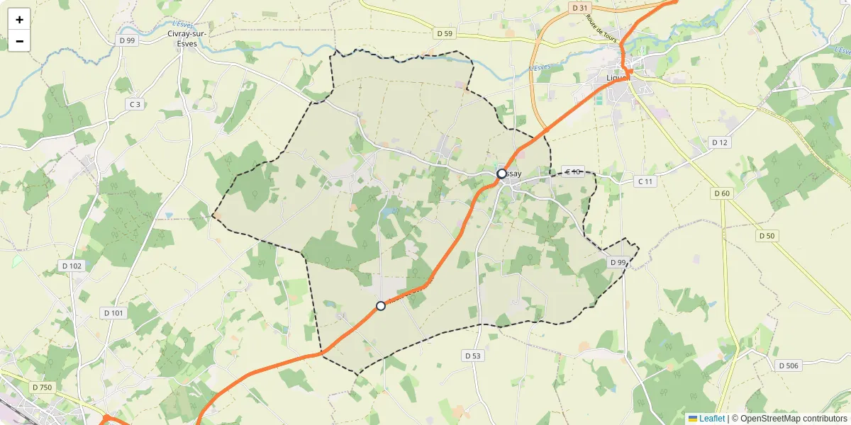 Carte du réseau de transport en commun à Cussay - lignes de bus et arrêts