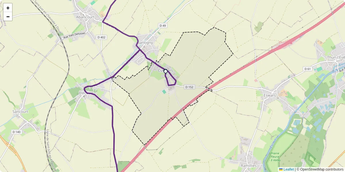 Carte du réseau de transport en commun à Cuvillers - lignes de bus et arrêts
