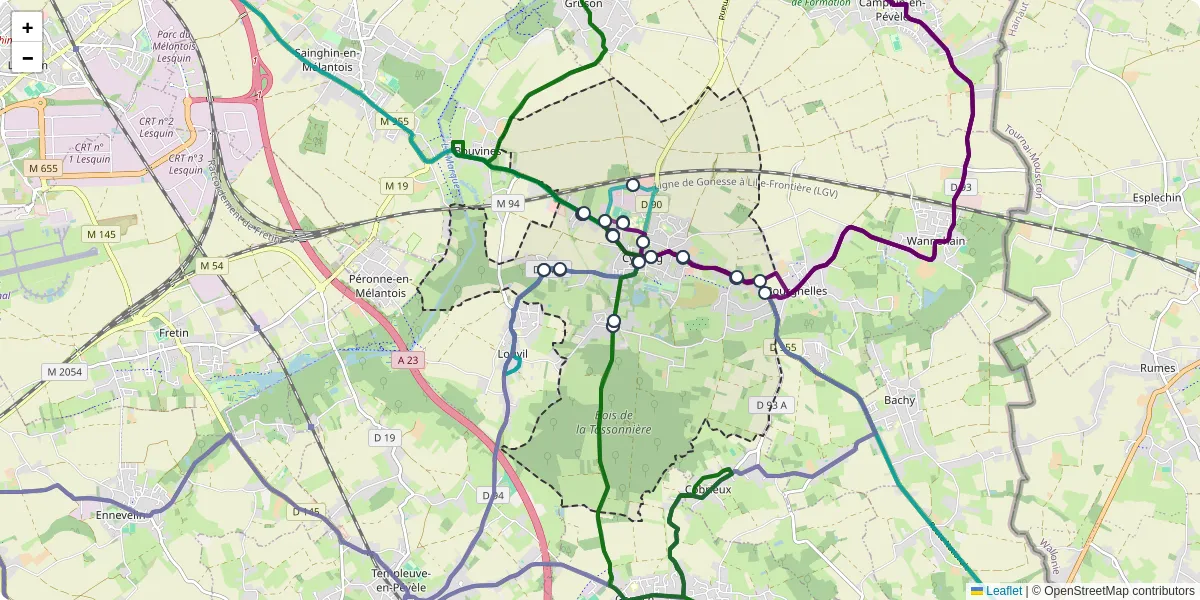 Carte du réseau de transport en commun à Cysoing - lignes de bus et arrêts