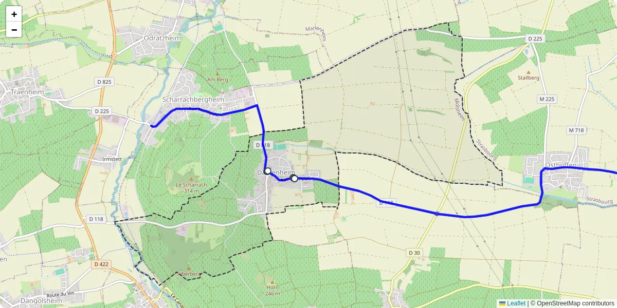 Carte du réseau de transport en commun à Dahlenheim - lignes de bus et arrêts
