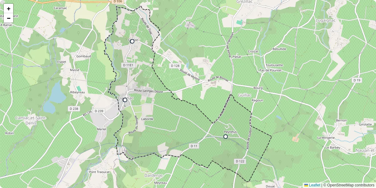 Carte du réseau de transport en commun à Daignac - lignes de bus et arrêts