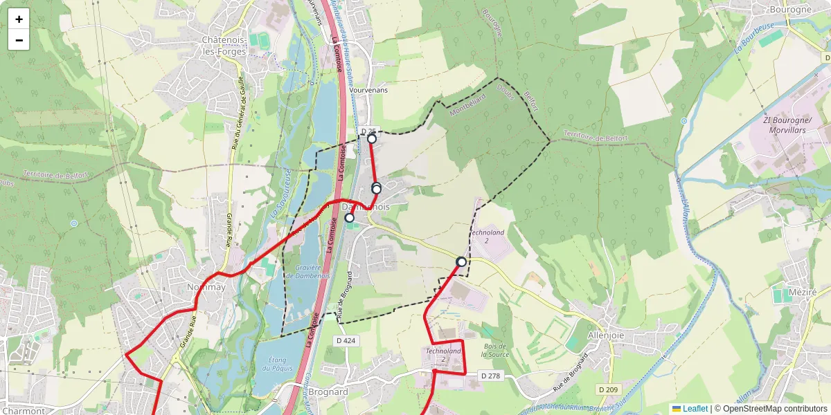 Carte du réseau de transport en commun à Dambenois - lignes de bus et arrêts