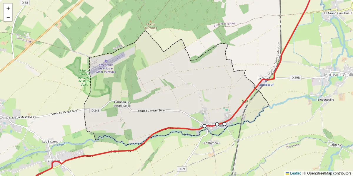Carte du réseau de transport en commun à Damblainville - lignes de bus et arrêts
