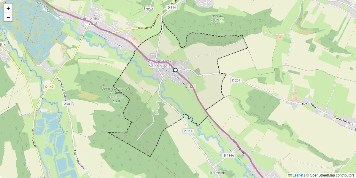Carte du réseau de transport en commun à Dampierre-Saint-Nicolas - lignes de bus et arrêts