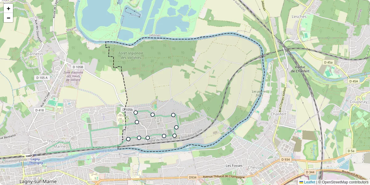 Carte du réseau de transport en commun à Dampmart - lignes de bus et arrêts