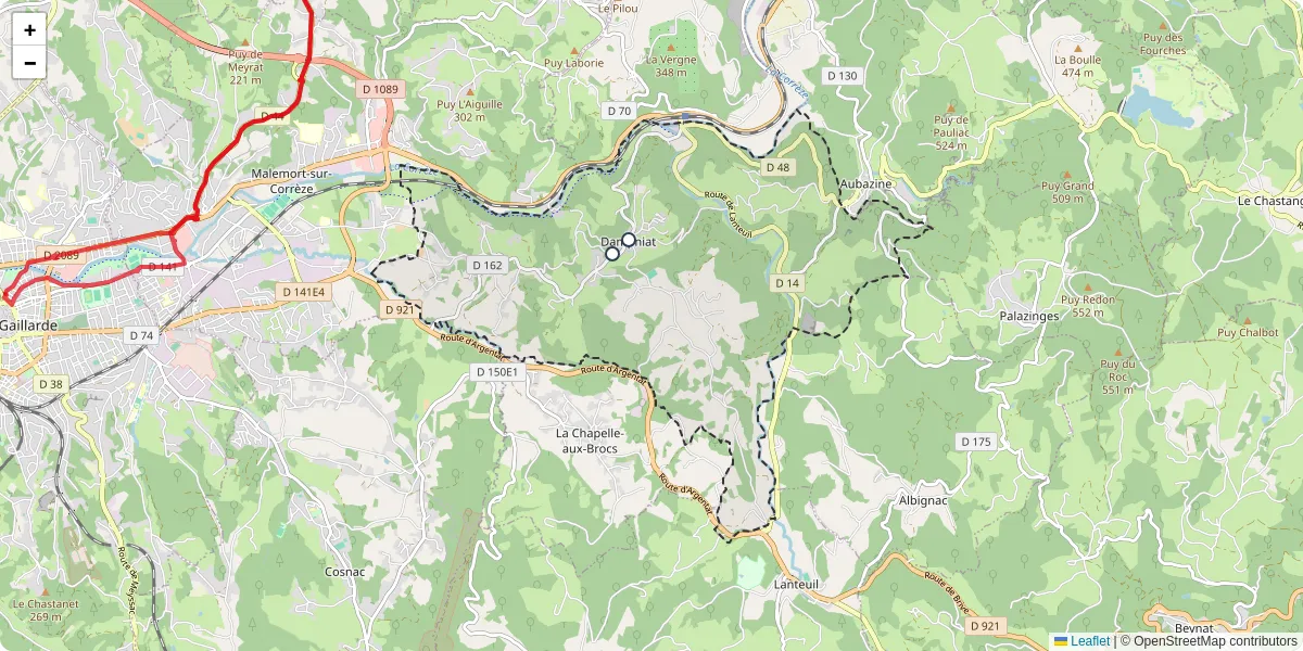 Carte du réseau de transport en commun à Dampniat - lignes de bus et arrêts