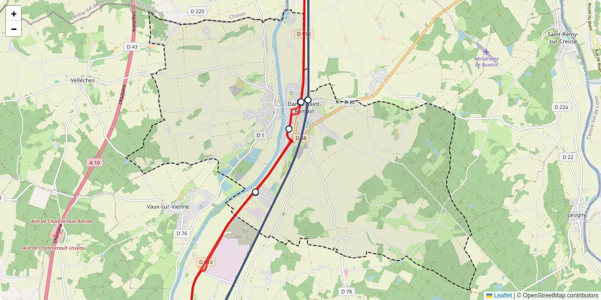 Carte du réseau de transport en commun à Dangé-Saint-Romain - lignes de bus et arrêts