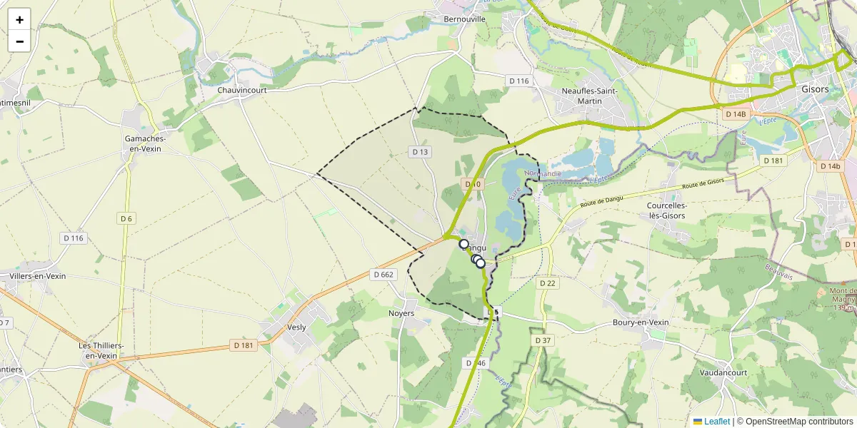 Carte du réseau de transport en commun à Dangu - lignes de bus et arrêts