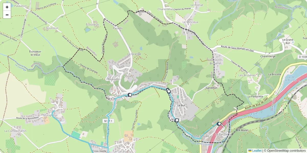 Carte du réseau de transport en commun à Dargoire - lignes de bus et arrêts