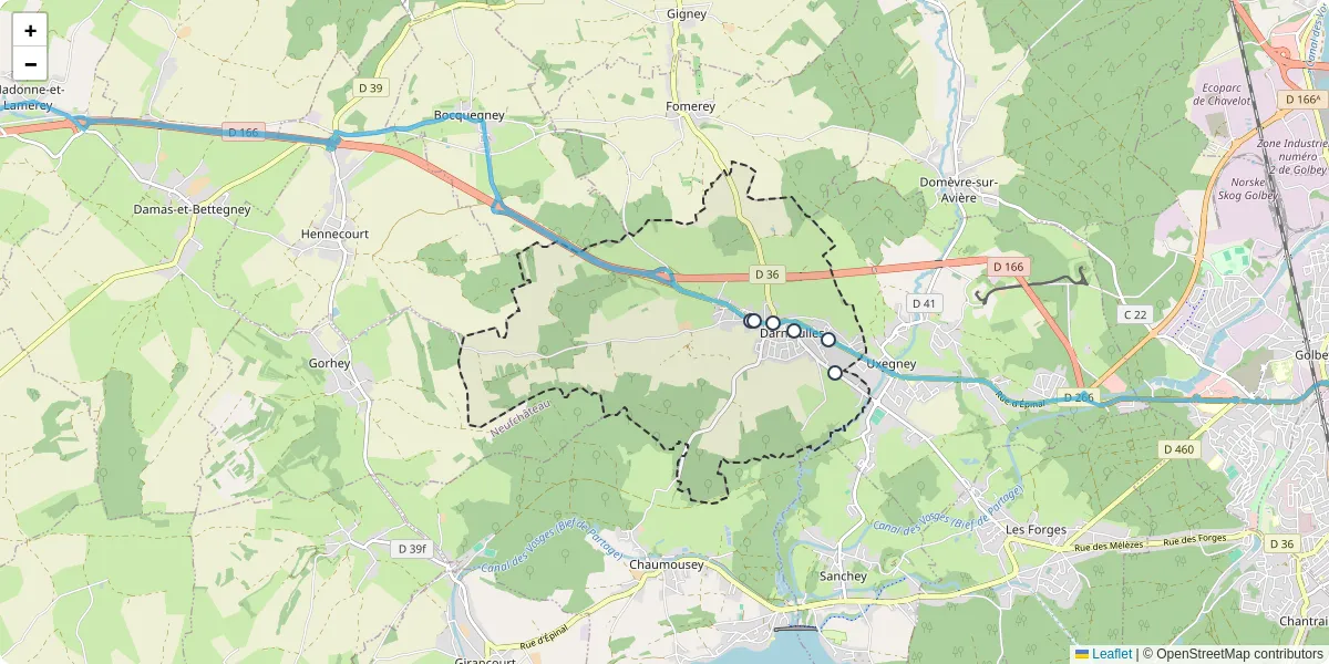 Carte du réseau de transport en commun à Darnieulles - lignes de bus et arrêts