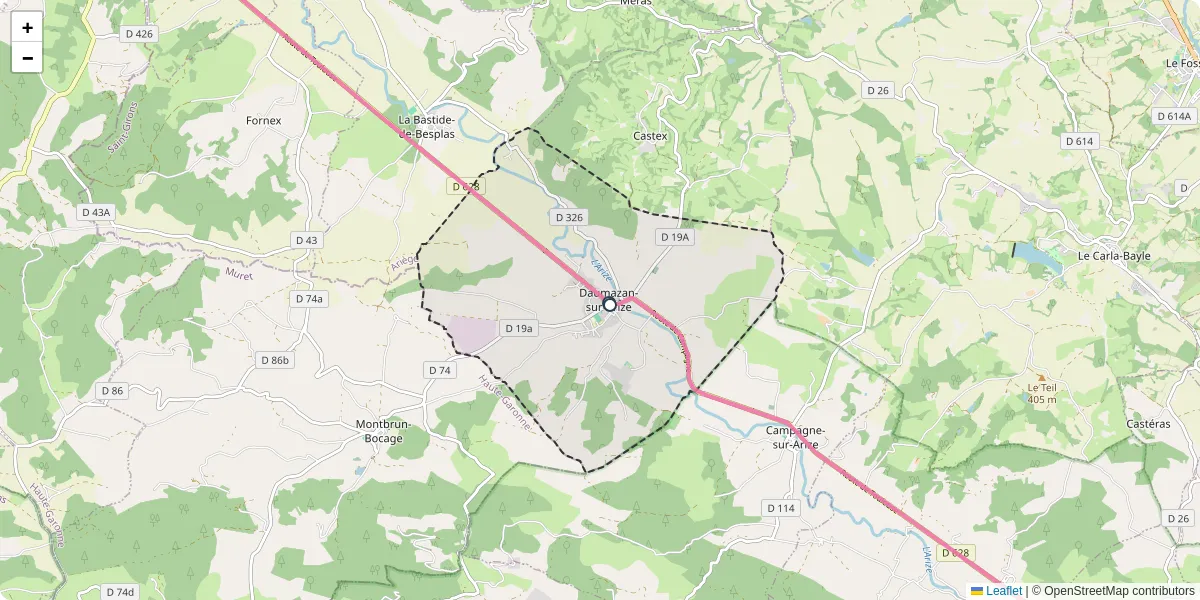 Carte du réseau de transport en commun à Daumazan-sur-Arize - lignes de bus et arrêts