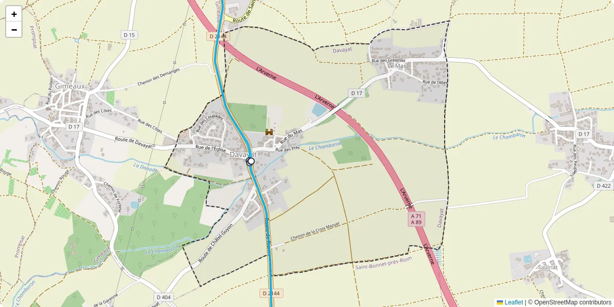 Carte du réseau de transport en commun à Davayat - lignes de bus et arrêts