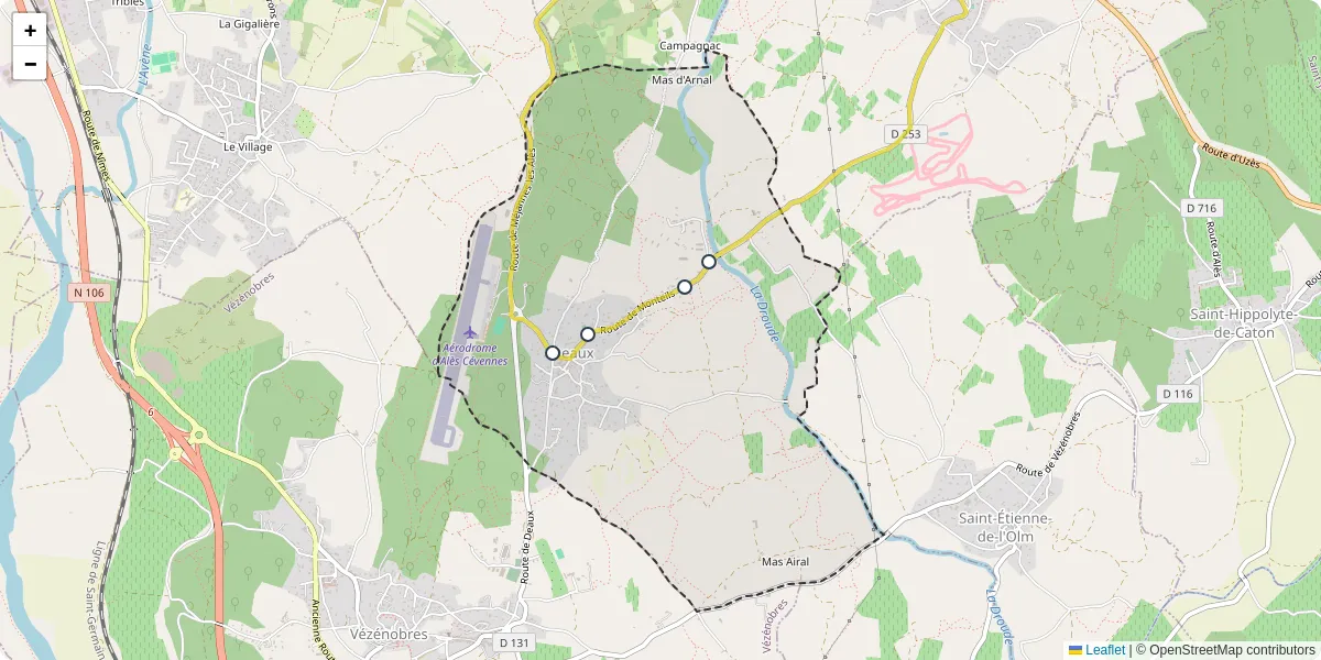 Carte du réseau de transport en commun à Deaux - lignes de bus et arrêts