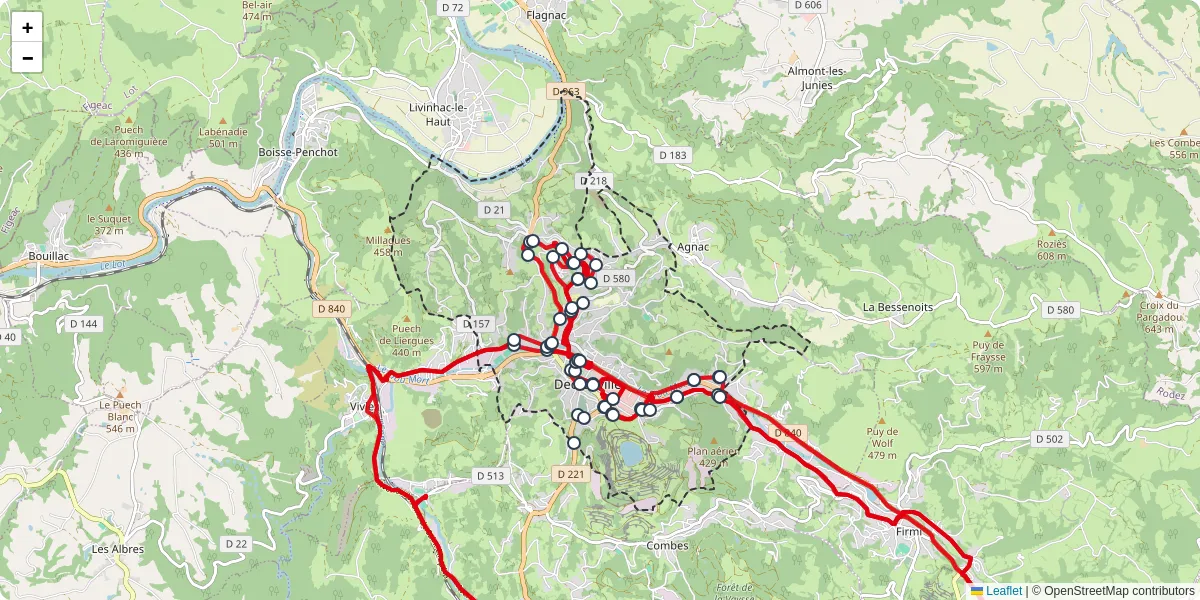 Carte du réseau de transport en commun à Decazeville - lignes de bus et arrêts
