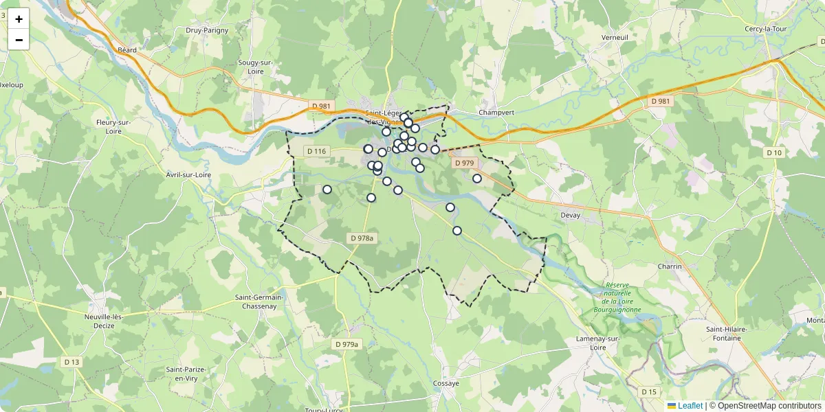 Carte du réseau de transport en commun à Decize - lignes de bus et arrêts