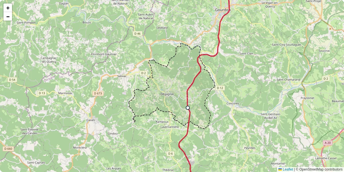 Carte du réseau de transport en commun à Dégagnac - lignes de bus et arrêts
