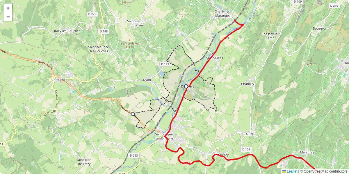 Carte du réseau de transport en commun à Dennevy - lignes de bus et arrêts