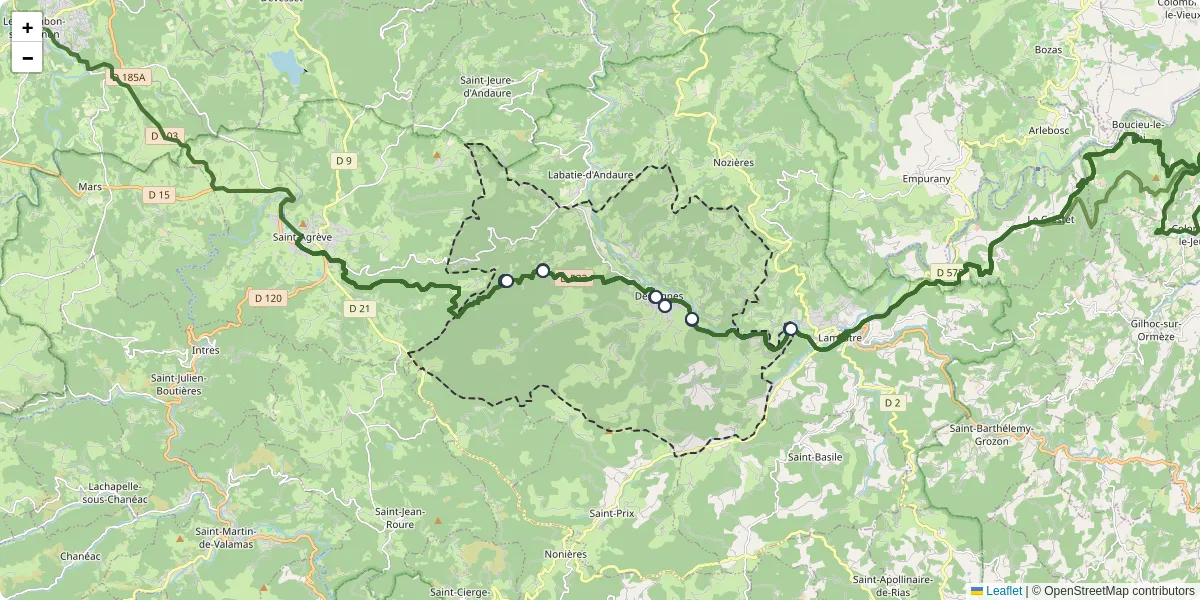 Carte du réseau de transport en commun à Désaignes - lignes de bus et arrêts