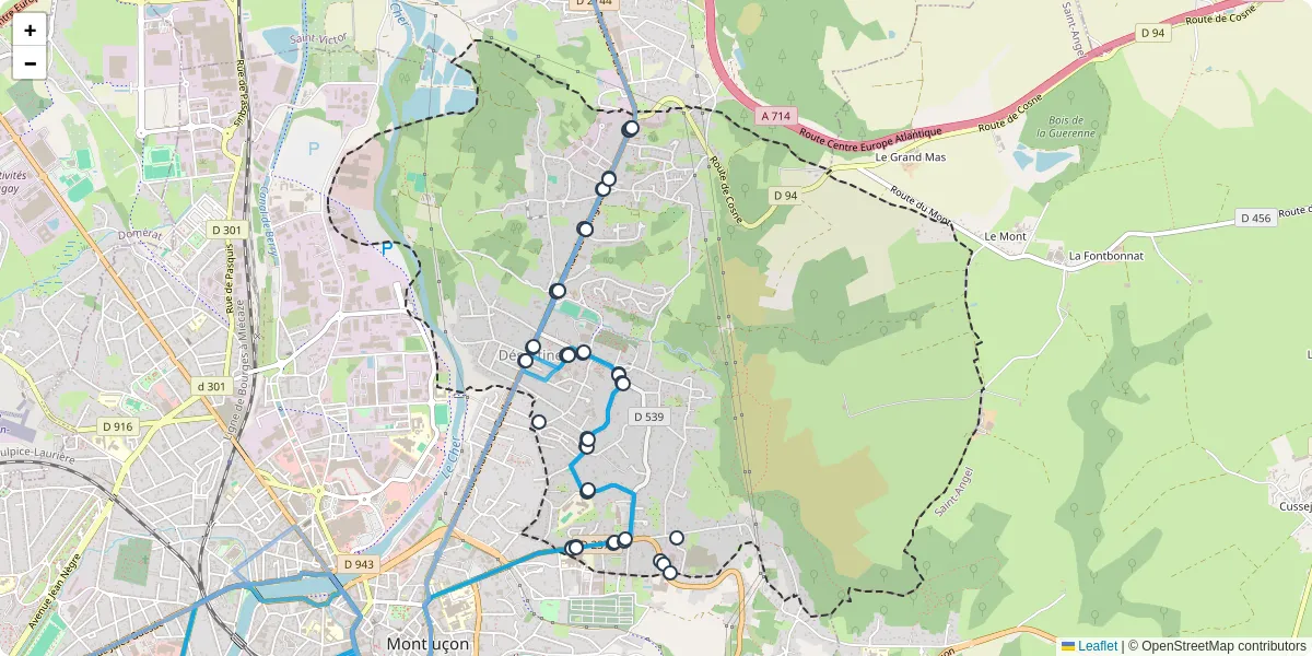 Carte du réseau de transport en commun à Désertines - lignes de bus et arrêts