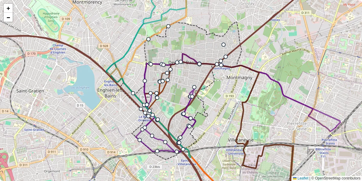 Carte du réseau de transport en commun à Deuil-la-Barre - lignes de bus et arrêts