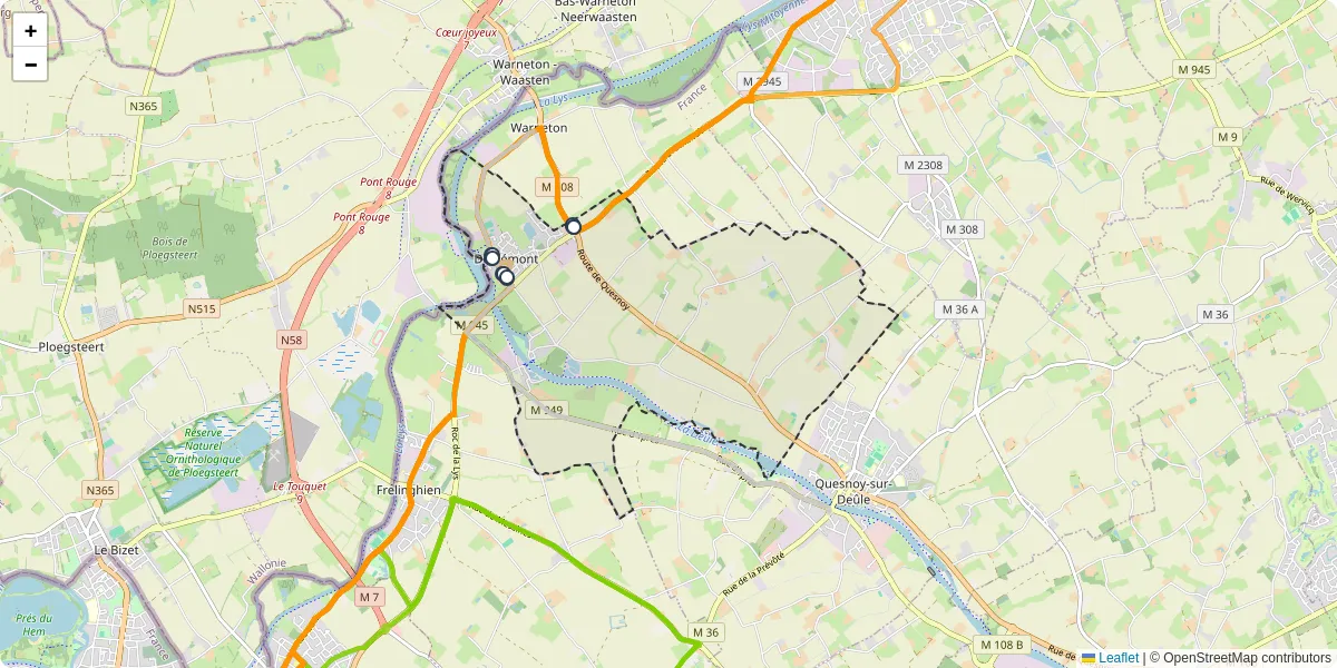 Carte du réseau de transport en commun à Deûlémont - lignes de bus et arrêts