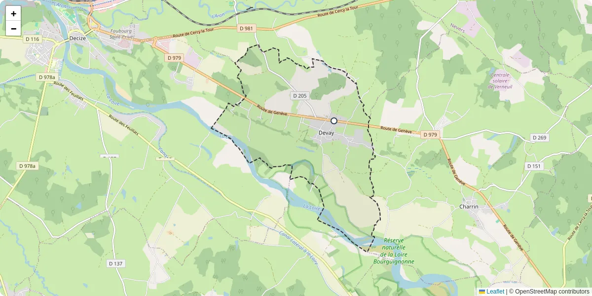 Carte du réseau de transport en commun à Devay - lignes de bus et arrêts