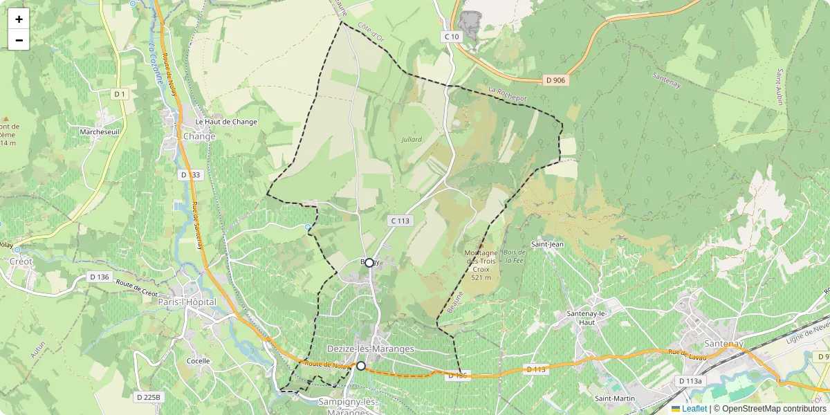 Carte du réseau de transport en commun à Dezize-lès-Maranges - lignes de bus et arrêts