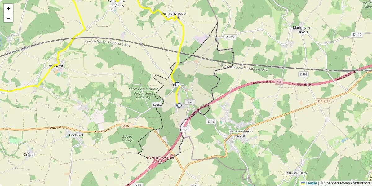 Carte du réseau de transport en commun à Dhuisy - lignes de bus et arrêts