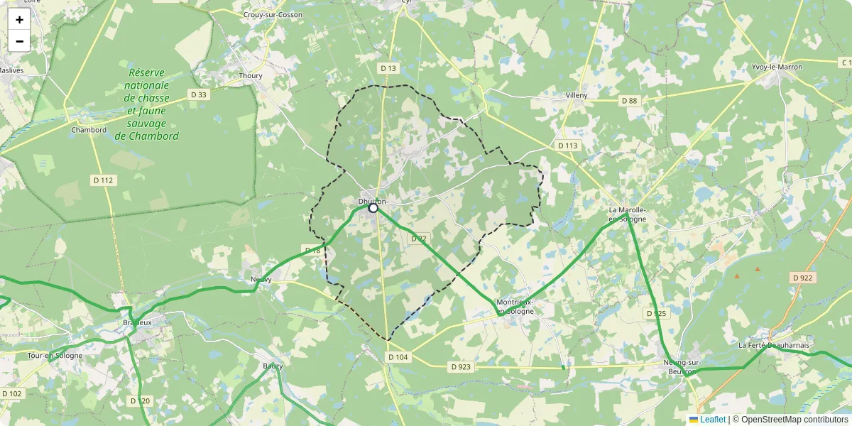 Carte du réseau de transport en commun à Dhuizon - lignes de bus et arrêts