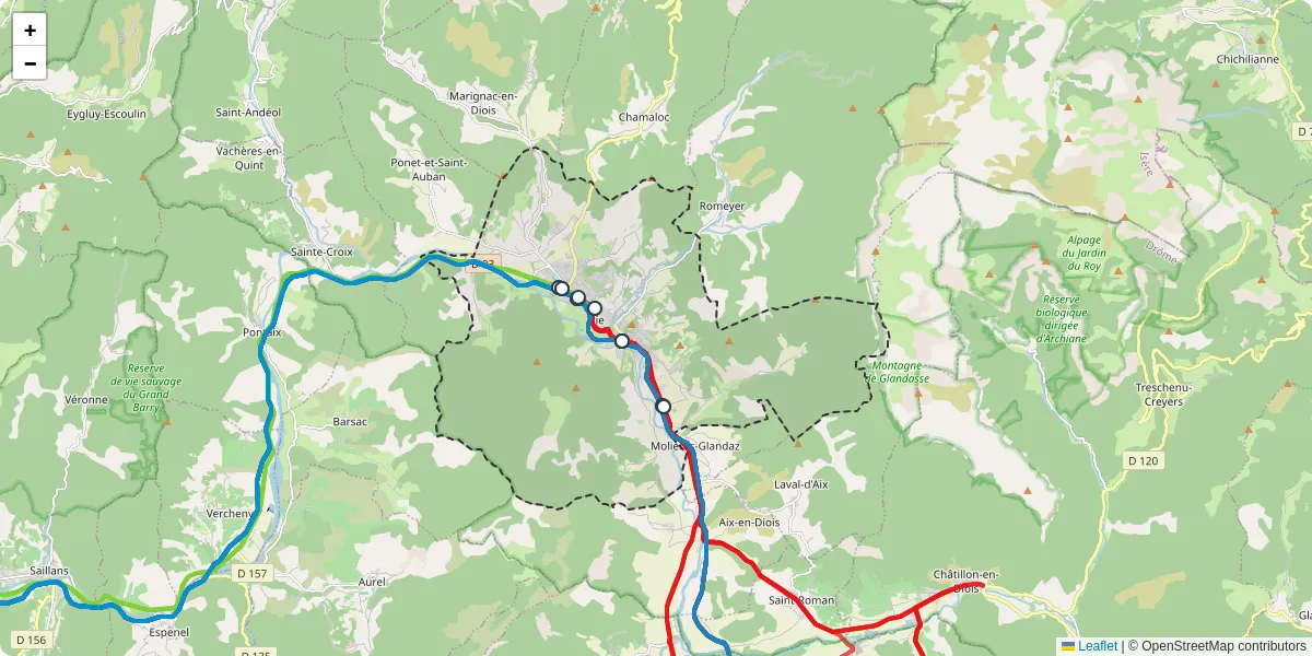 Carte du réseau de transport en commun à Die - lignes de bus et arrêts