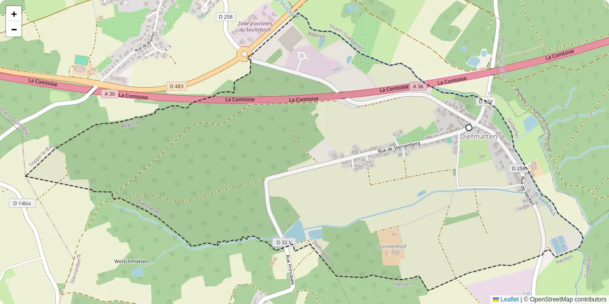 Carte du réseau de transport en commun à Diefmatten - lignes de bus et arrêts
