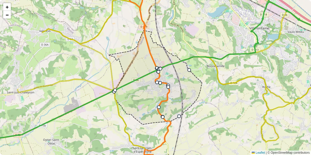 Carte du réseau de transport en commun à Diémoz - lignes de bus et arrêts