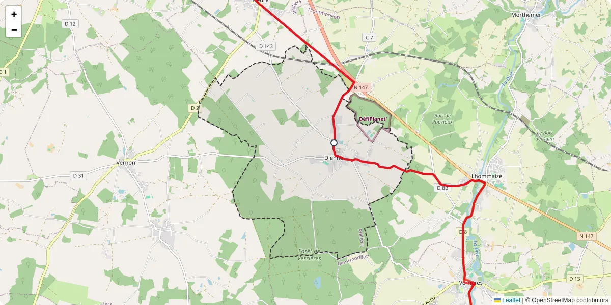 Carte du réseau de transport en commun à Dienné - lignes de bus et arrêts