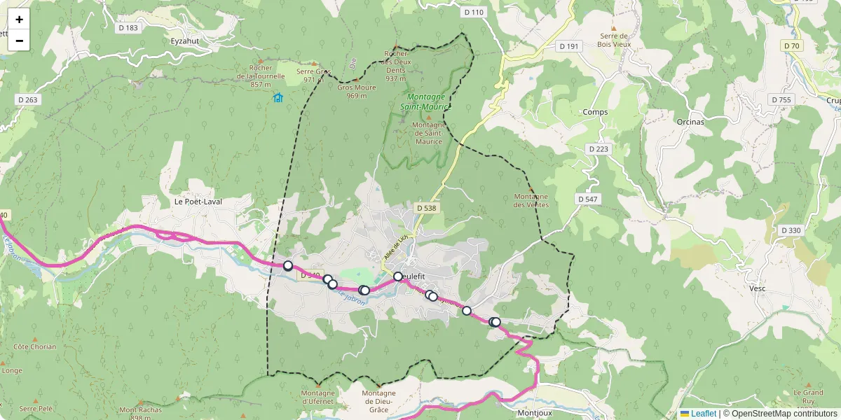 Carte du réseau de transport en commun à Dieulefit - lignes de bus et arrêts