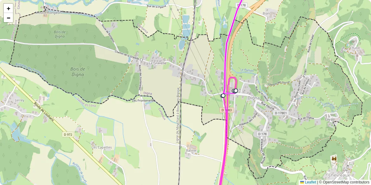 Carte du réseau de transport en commun à Digna - lignes de bus et arrêts