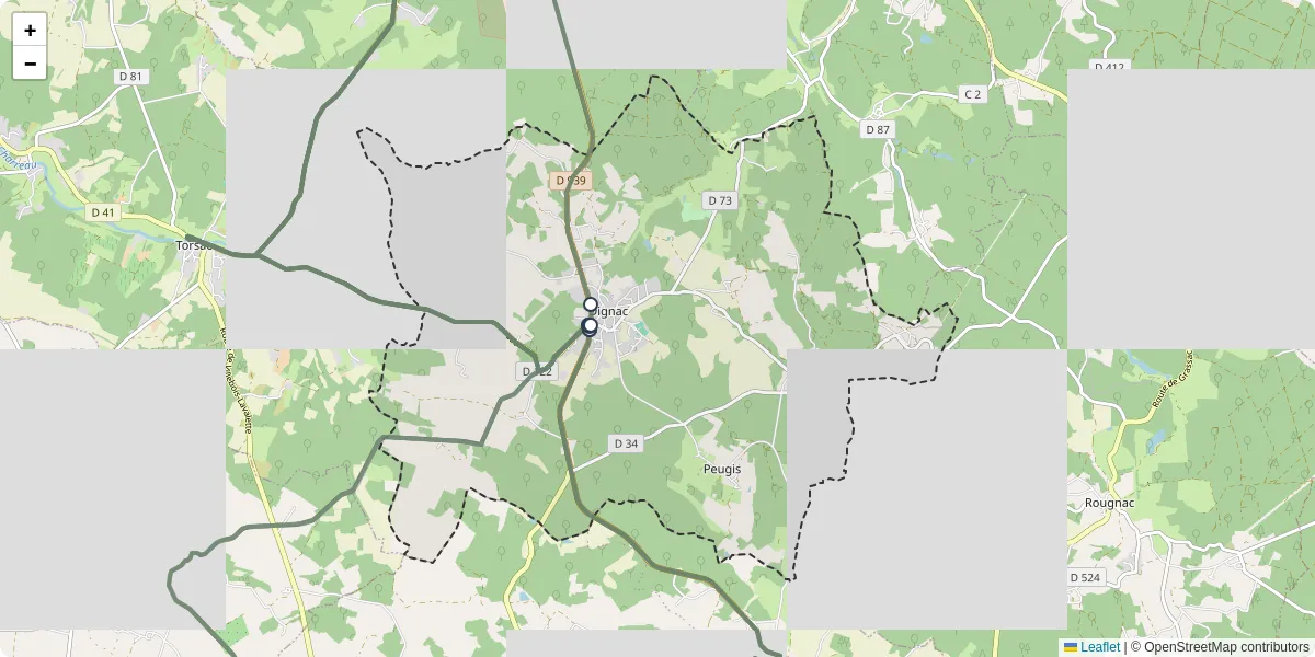Carte du réseau de transport en commun à Dignac - lignes de bus et arrêts